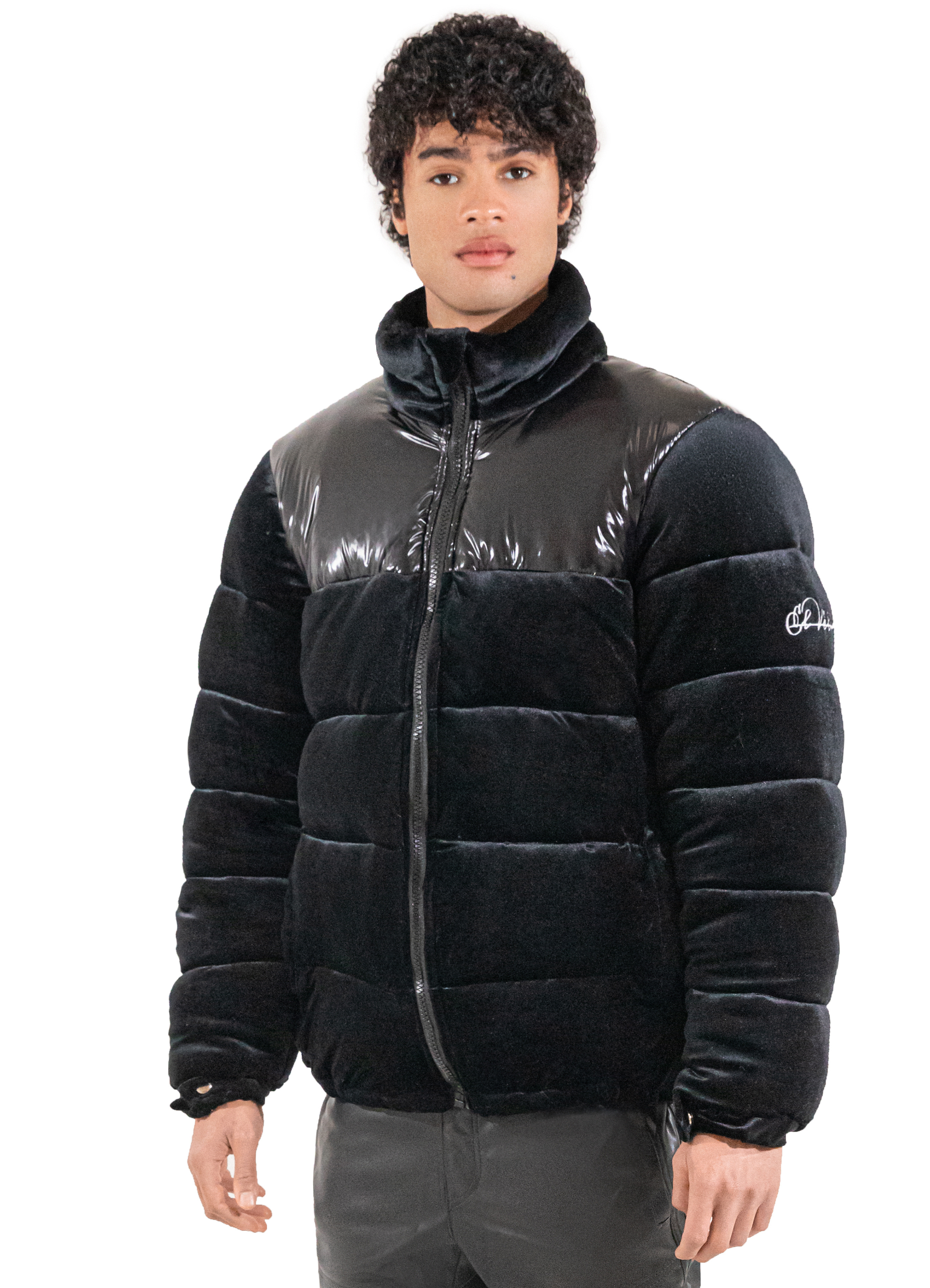 Black Adams Velvet Puffer Jacket
